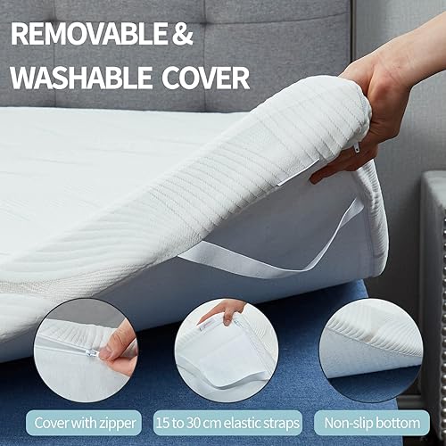 Miniatura 4 de Cubrecolchón de espuma viscoelástica de 3 pulgadas, tamaño individual, con infusión de gel, diseño antideslizante, con funda extraíble y lavable,