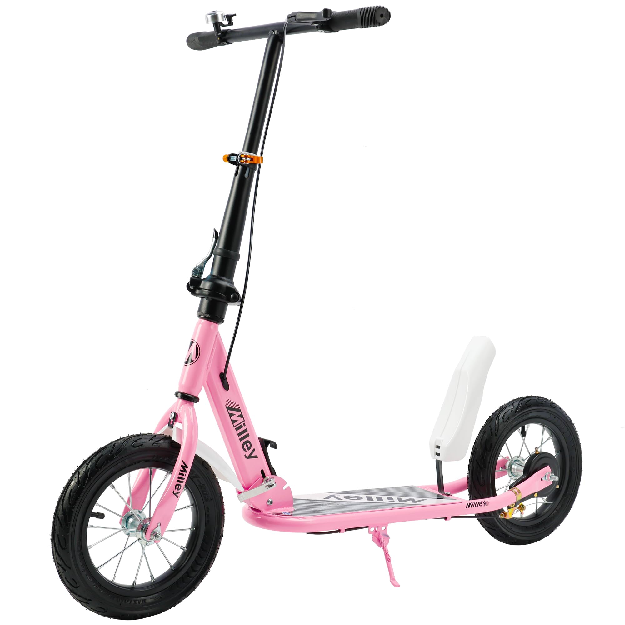 Scooter Enfant Adulte 12 Pouces Pneus en Caoutchouc Freins à Main Cadre en Acier Anti-Dérapant Hauteur Réglable 100kg pour Enfants Adolescents 8+