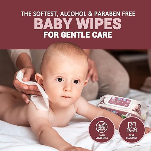 Miniatura 3 de MED PRIDE Toallitas para bebés sin perfume a granel, 12 x 80 unidades  960 toallitas en total, sin alcohol, aloe vera y vitamina E, extrasuaves y