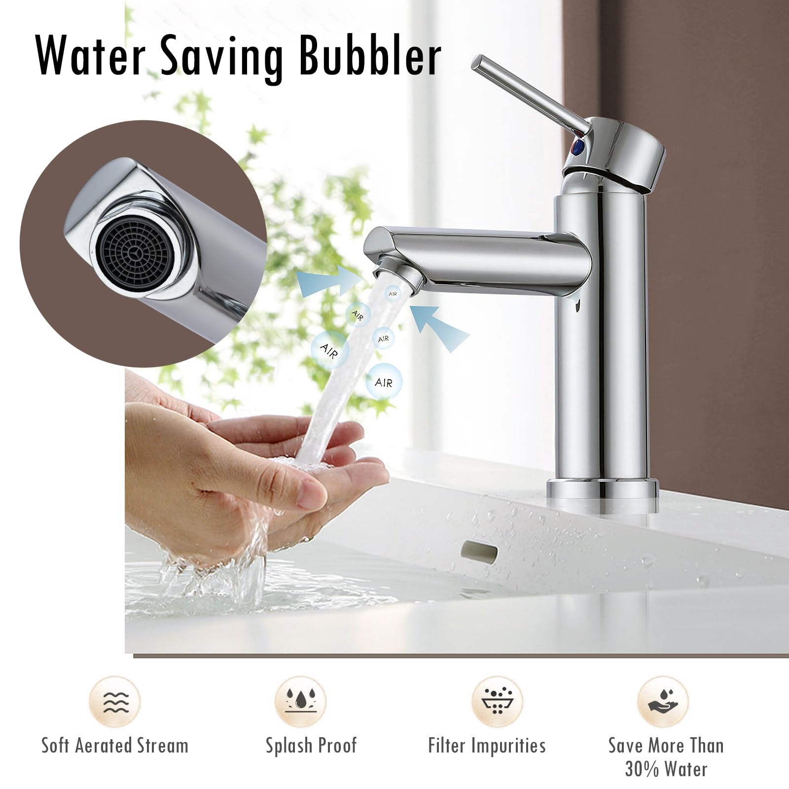 Peppermint Bathroom Sink Taps Basin Taps Mono Single Lever Bathroom Mixer Tap 1 Hole - Image 2