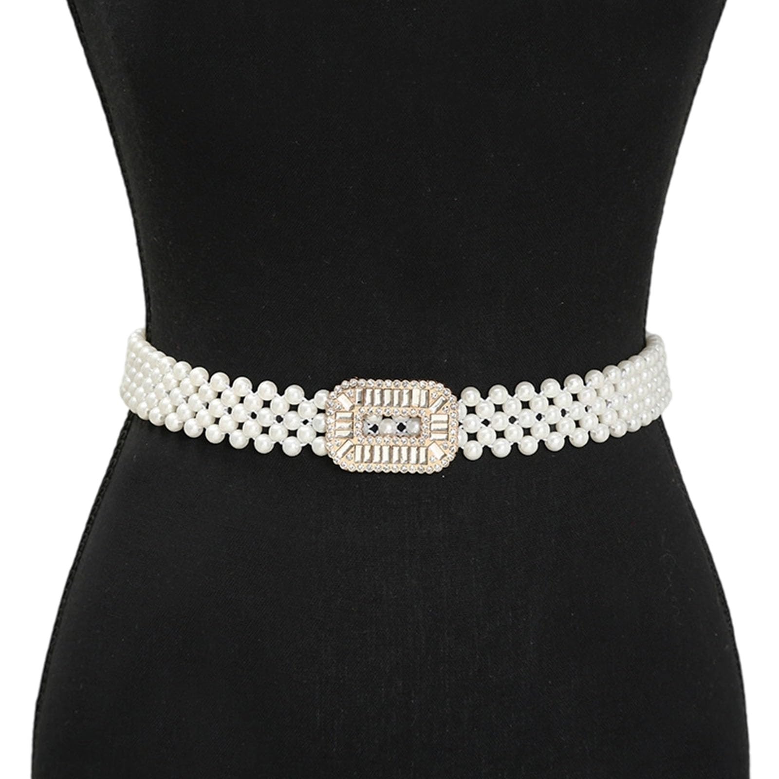 MICFENY Adjustable Stretchy Waistband Elegant For Women Pearls And Crystal Decors Chain Accessory For Formal Outfit