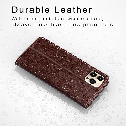 Miniatura 2 de Belemay Funda compatible con iPhone 13 Pro Max, funda protectora de cuero genuino con tarjetero de bloqueo RFID carcasa interior no desmontable