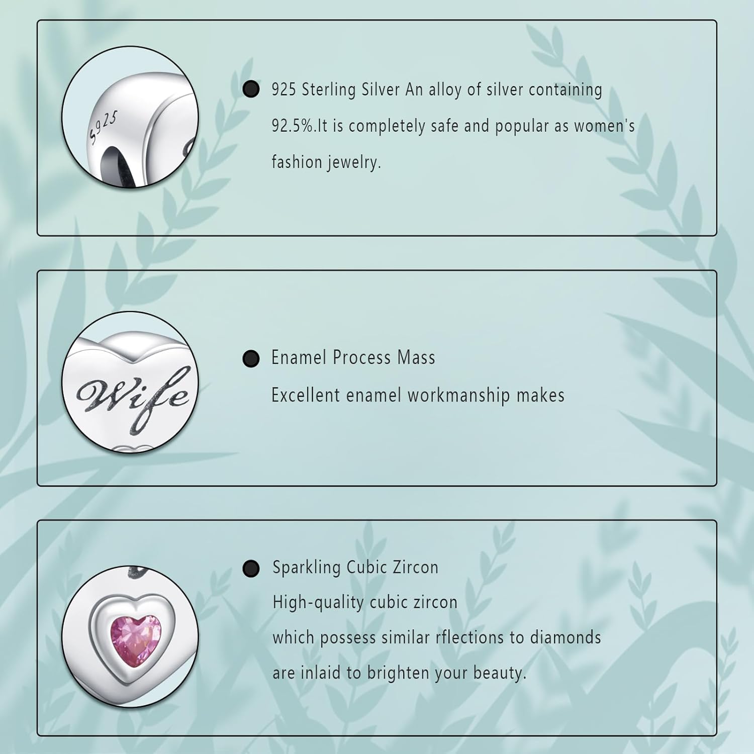 Wife's 925 Sterling Silver Charms 5A Zircon Heart-Shaped Charm Jewelry Fit Women's Bracelets Necklaces For Family - Image 3