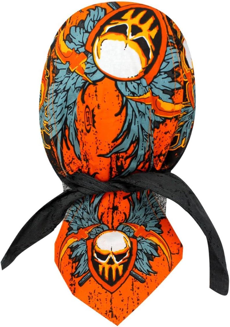 Gothic Style Wings Flames Orange Black Grey Head Wrap Durag Doo Rag Biker Skull Cap Hat Helmet Liner Sweatband