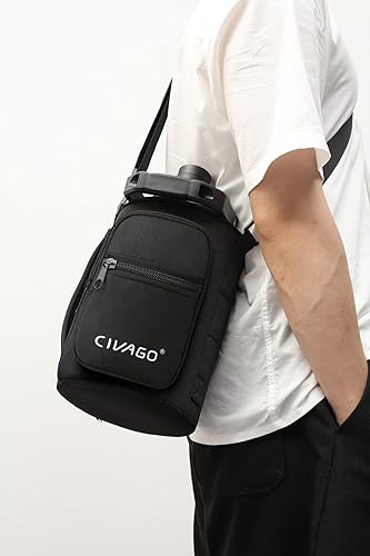 Miniatura 6 de CIVAGO Botella de agua aislada de medio galón, frasco de agua deportivo de acero inoxidable de 64 onzas, taza térmica grande con soporte para bolsa
