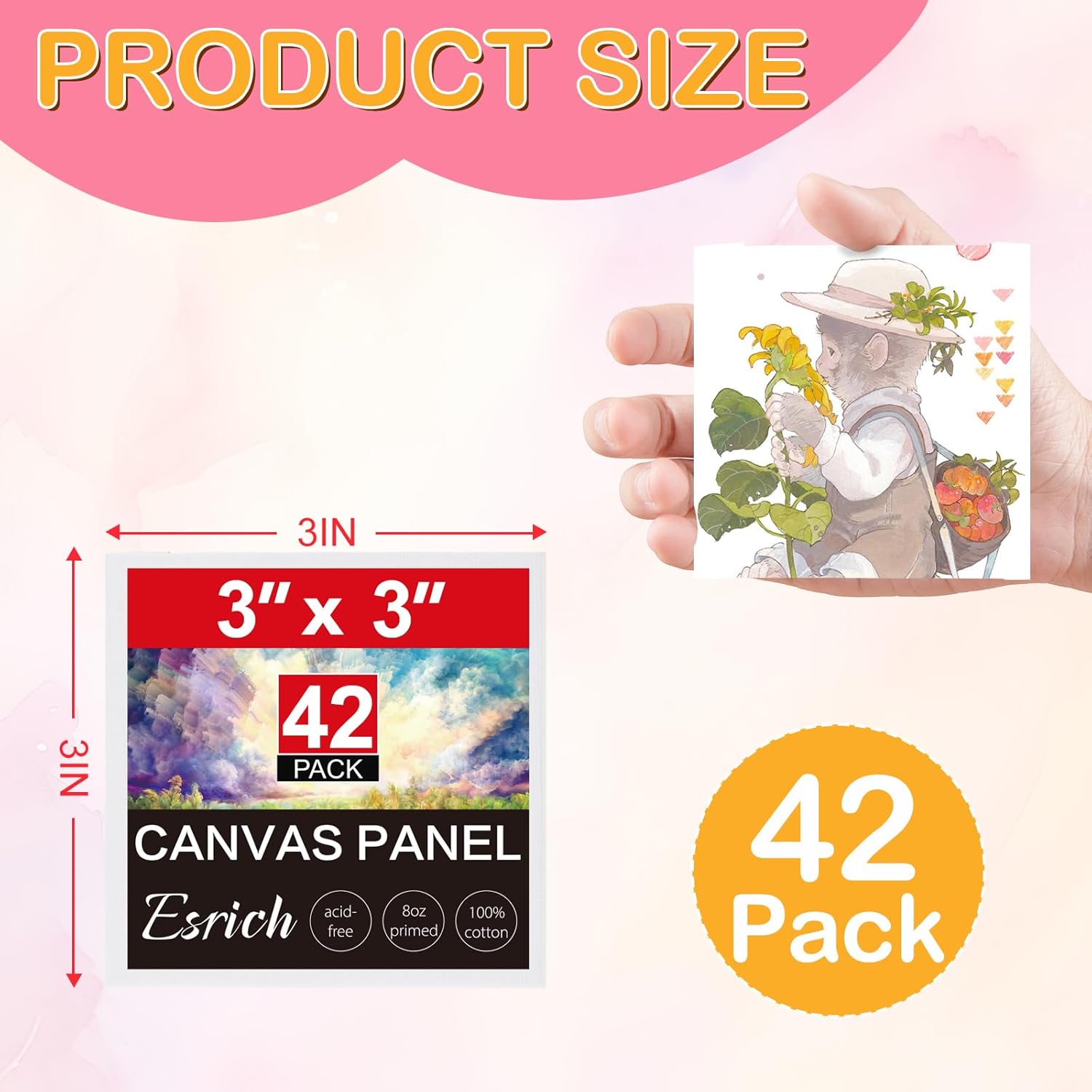 ESRICH 3x3IN Small Canvases for Painting, 42 Pack Mini Canvas Boards Cotton Painting Canvas Primed Acid Free Mini Blank Canvas Panels for Oil Paint,Watercolor,Acrylic Paint,Gouache&Tempera. - Image 2