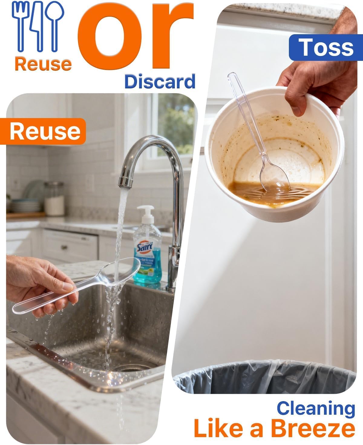 Heavy Duty Plastic Silverware, Heat Resistant Disposable Forks and Spoons Set, Clear Plastic Cutlery, Bulk Utensils, 500 Count