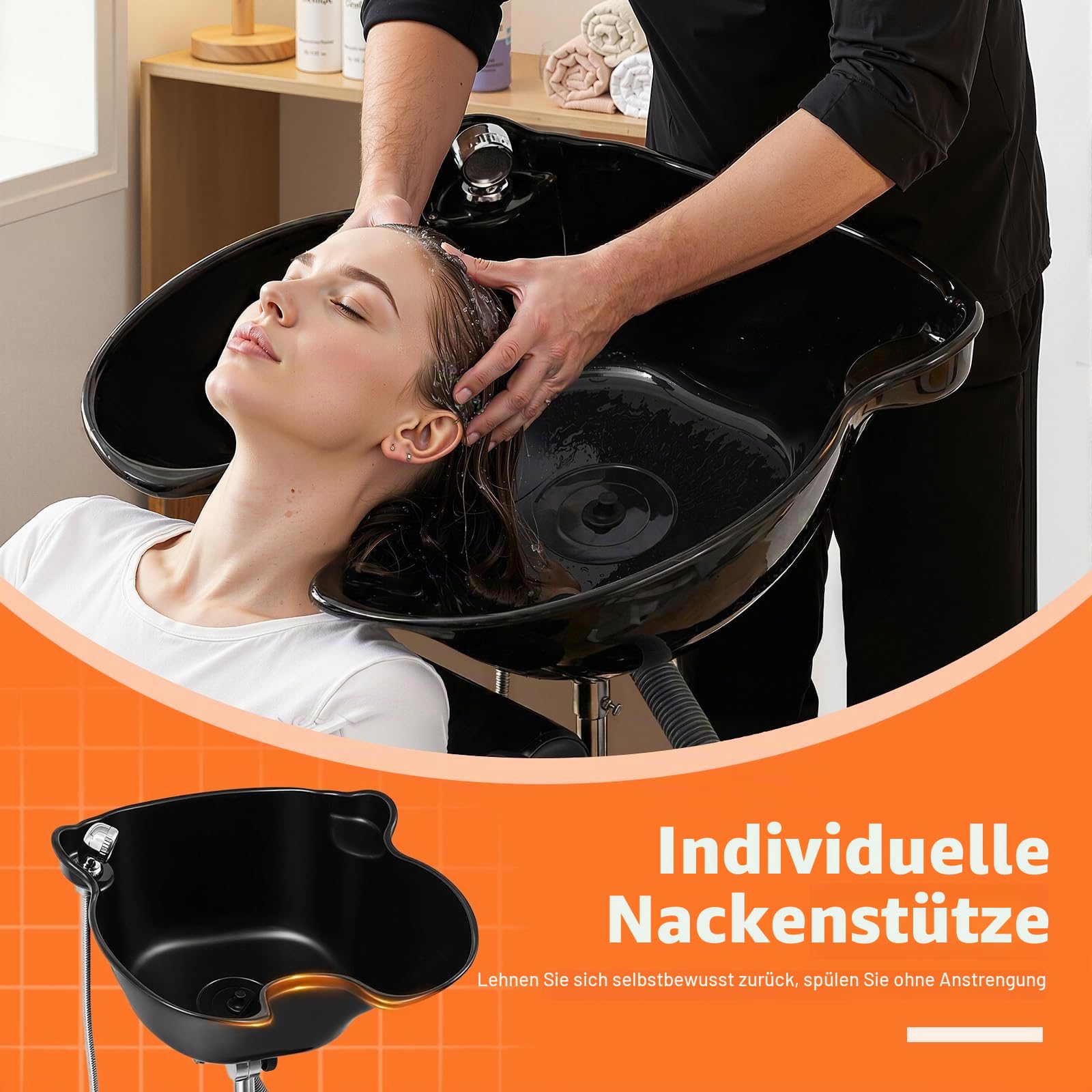 Friseur Waschbecken Mobiles Doppelte Eimer Waschbecken 1,05-1,4 m Höhenverstellbar Rückwärtswaschbecken Freistehend Shampoo Becken mit 2 x 10L Eimer und 4 Räder Haarwaschbecken
