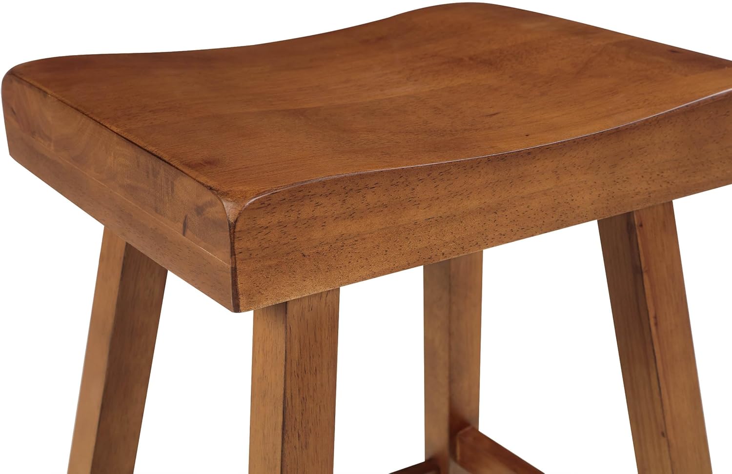 Home 2 Office 24" Jackson Wood Saddle Barstool, Solid Wood with Contoured Seat and Footrest, Adjustable Levelers, 300 lbs Capacity, Medium Oak Finish