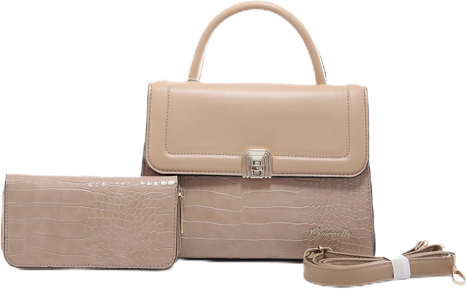 Women's Crocodile Pattern Handbag with Mini Clutch Set, Structured Top Handle Purse, Crossbody Bag for Work and Daily Use