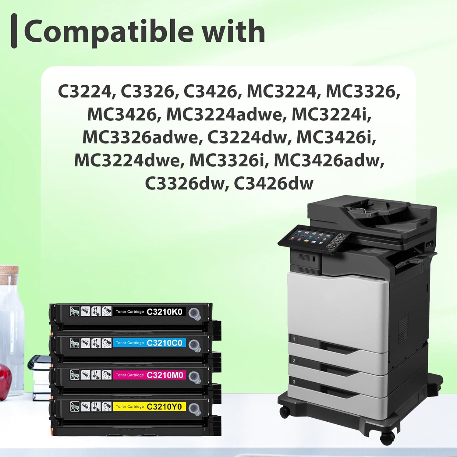 C3210K0 C3210C0 C3210M0 C3210Y0 Toner Cartridge (with Chip) Replacement for Lexmark C3224 Toner Cartridges Black Cyan Magenta Yellow for C3224 C3326 C3426 MC3224 MC3326 MC3426 Printer Ink (4-Pack)