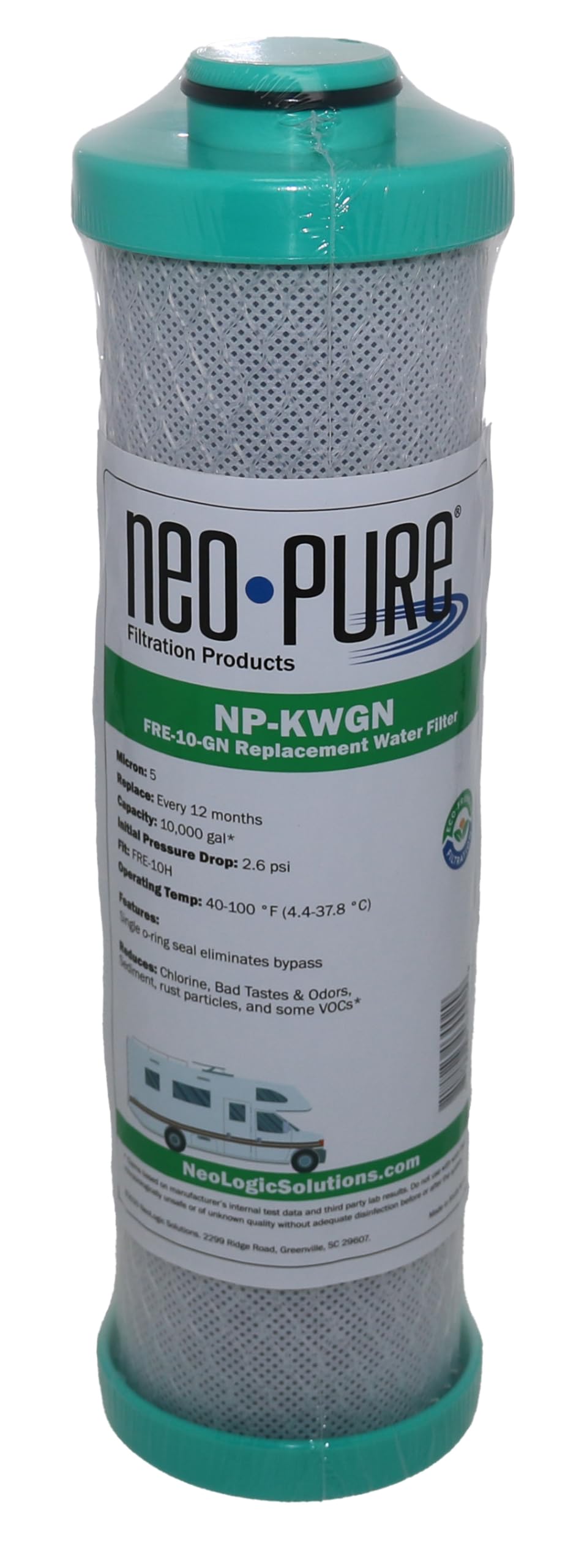 Neo-PureRV Replacement Filter for Forest River FRE-10-GN (2.5 x 10") RV Water Filter Activated Carbon Block Push-Nipple Cartridge Replaces FRE-10-BN