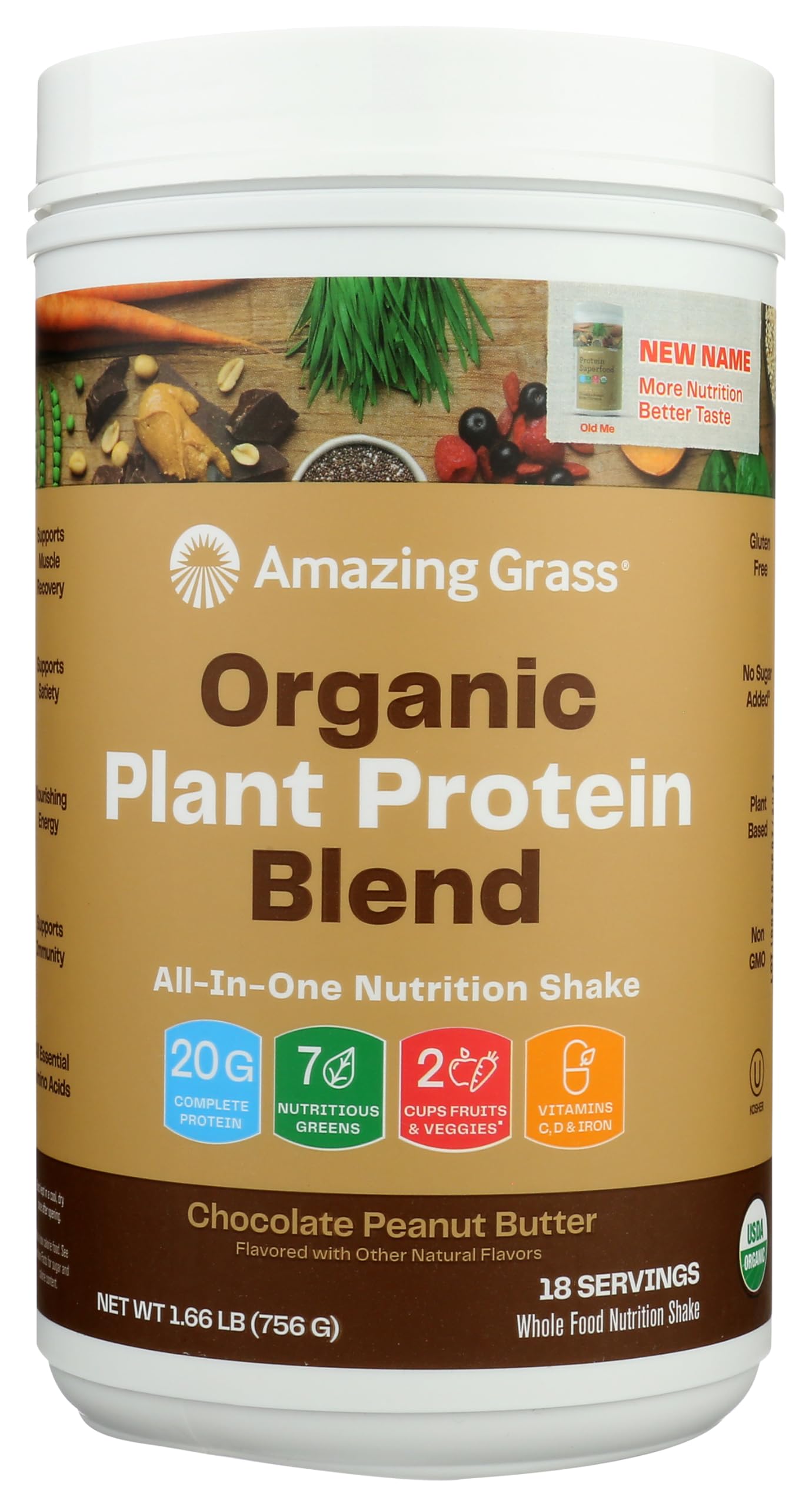 Amazing Grass Organic Plant Protein Blend: Vegan Protein Powder, New Protein Superfood Formula, All-In-One Nutrition Shake With Beet Root, Original, 18 Servings (Chocolate Peanut Butter)