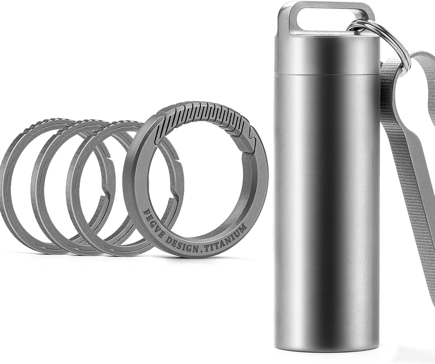 TISUR Portable Pill Cases Titanium Pill Holder+TISUR Carabiner Keychain Ring