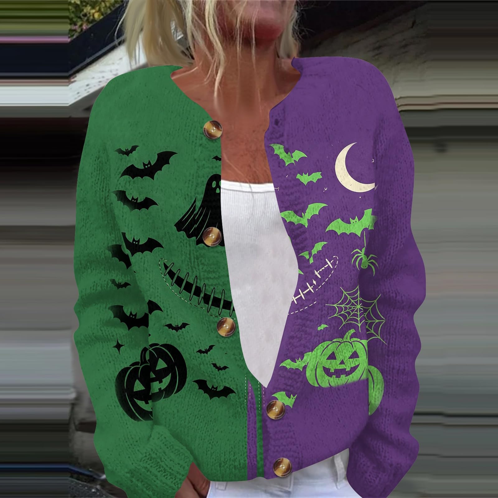 Strickjacke Damen Halloween Cardigan Aufdruck Übergangsjacke Festlich