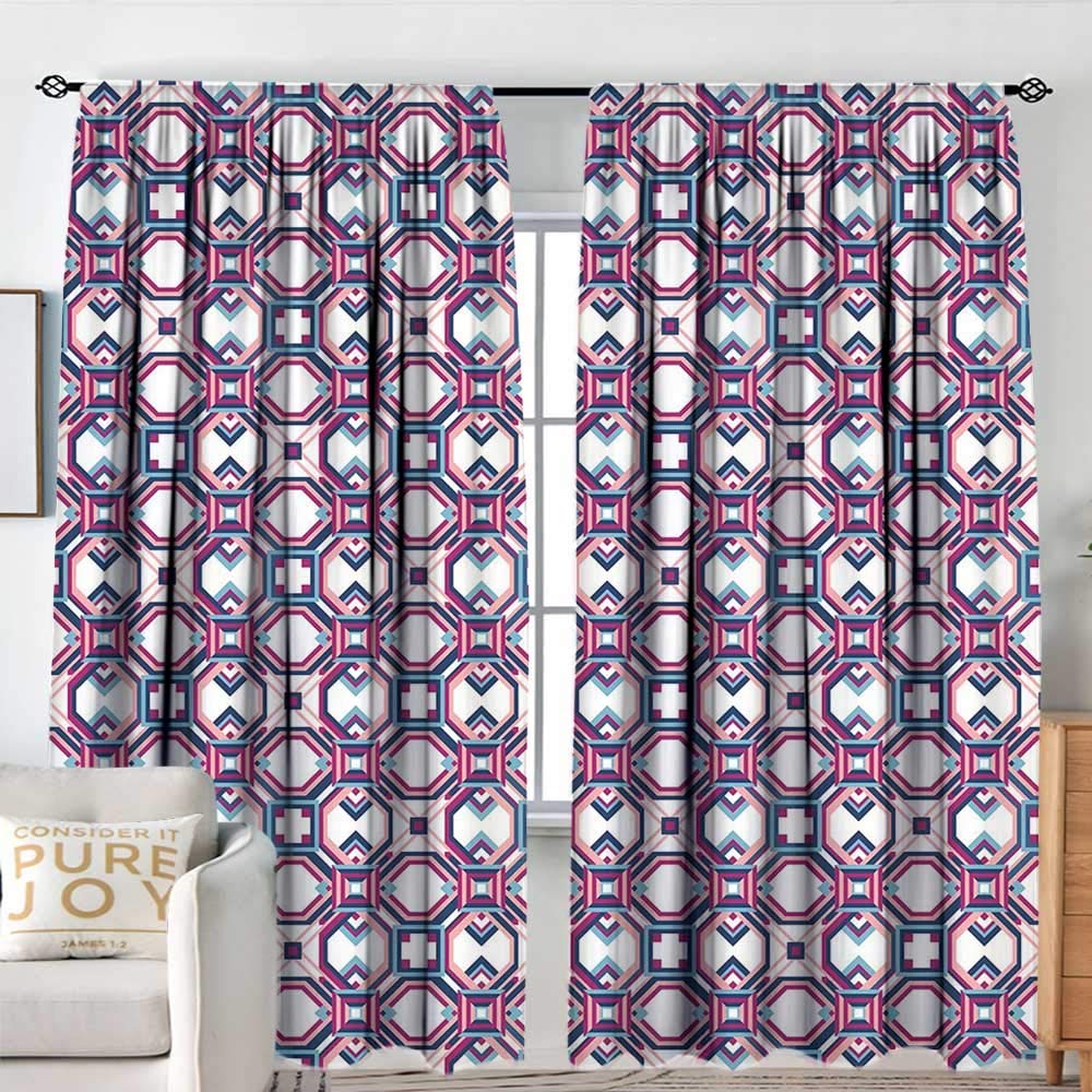 NUOMANAN Curtain Panels,Set of 2 Geometric,Hexagonal Diagonal Squares Digital Featured Artistic Modern,Magenta Pale Pink Night Blue,Modern Farmhouse Country Curtains 60"x84"