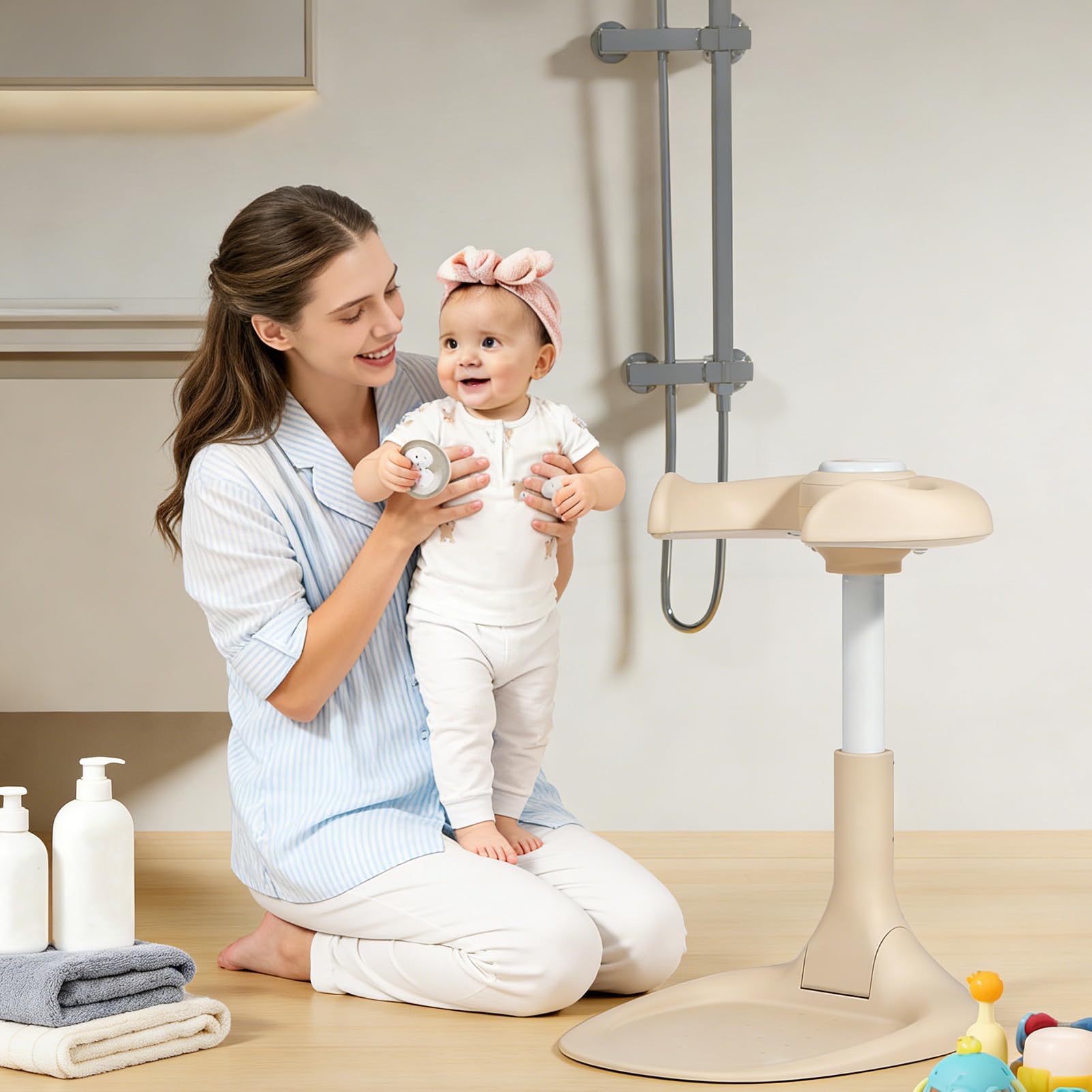 Soporte de ducha para niños, asiento ergonómico ajustable en altura | Soporte de baño para niños – para lavar el cabello, baño, hogar, baño, apartamento, camping