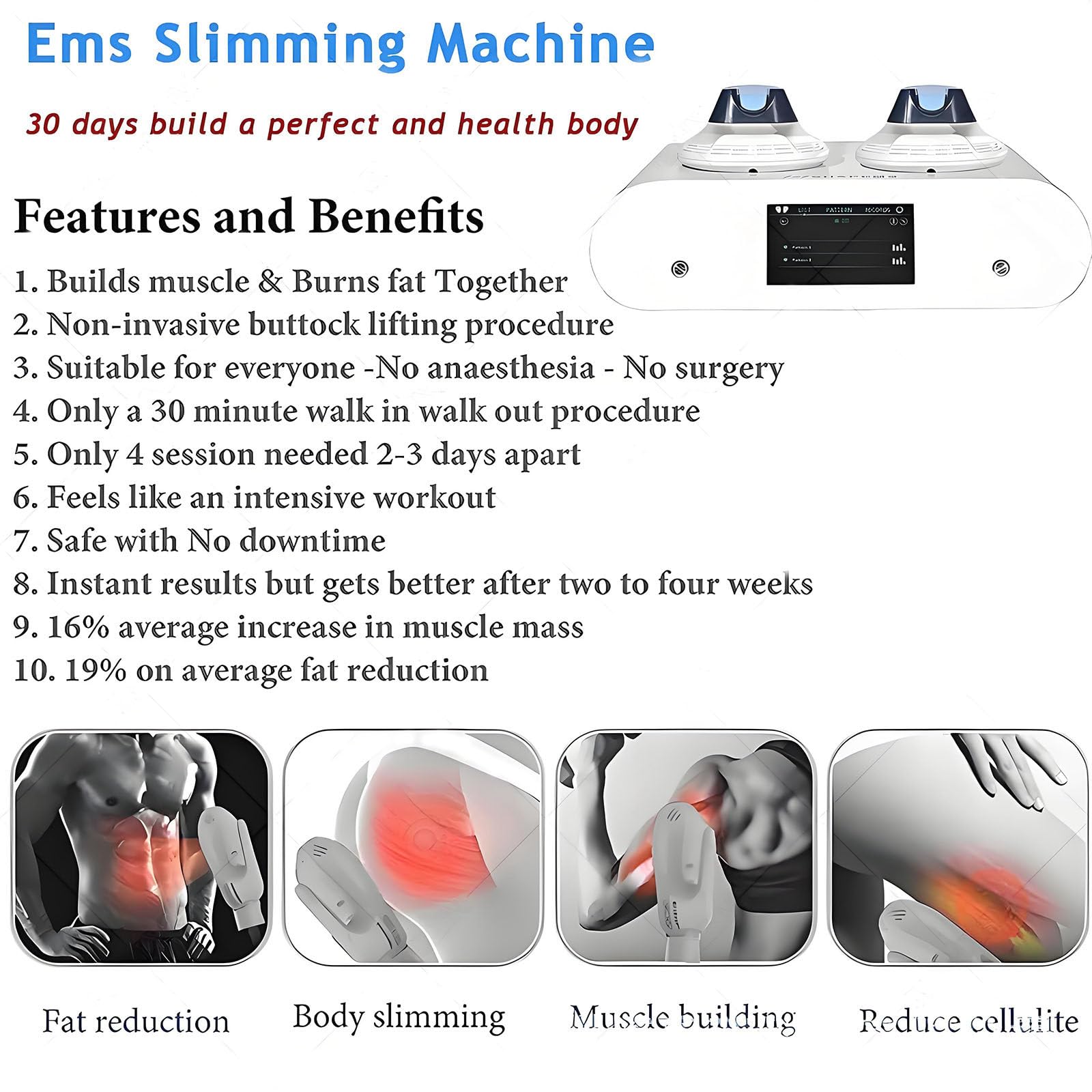 Macchina per Dimagrire E Sviluppare I Muscoli, Stimolatore Muscolare 2800 W con RF, per Rafforzare I Muscoli di Braccia, Addominali, Gambe E Fianchi WithRF