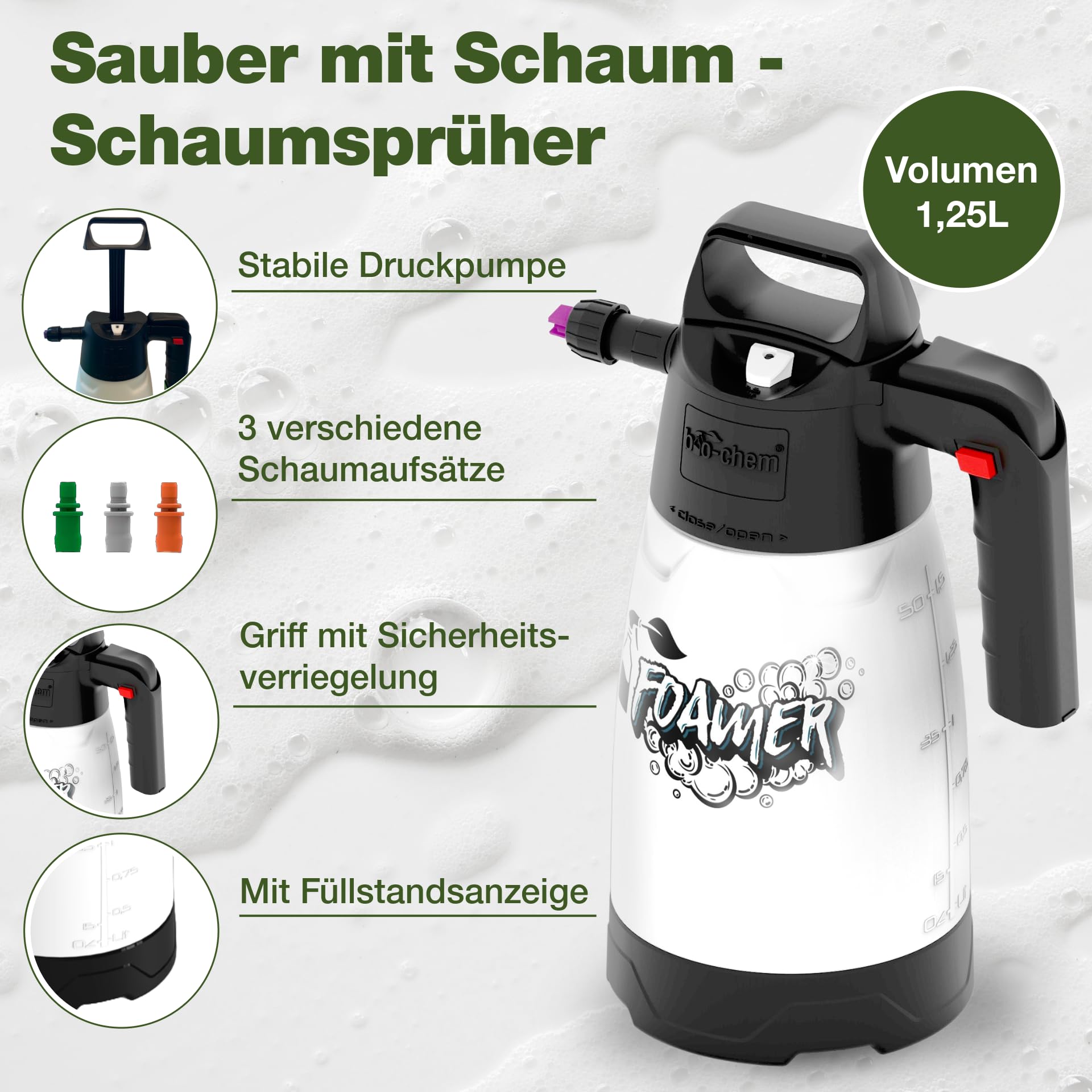 bio-chem Środek do czyszczenia przyczep kempingowych i przyczep kempingowych, bardzo mocny koncentrat, 1000 ml + rozpylacz piany, środek czyszczący do przyczep kempingowych, przystawek namiotowych,