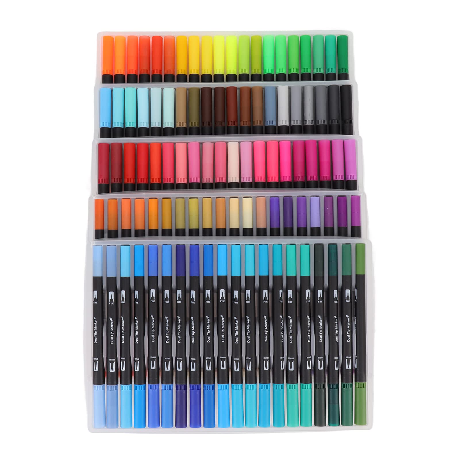Set Pennarelli Doppia Punta, Pennarelli Lavabili da 100 Colori, Pennarelli Coloranti Doppia Punta con Pennino Flessibile per Disegnare e Prendere Appunti, Include Trasparente