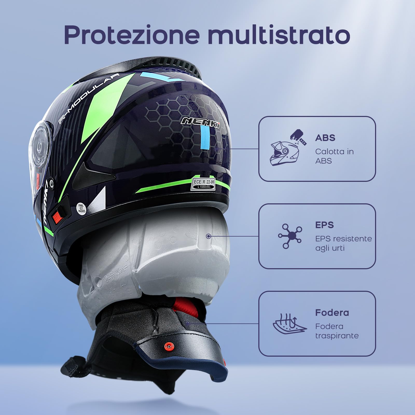 Casco modulare integrale da moto con doppia Visiera per uomo e donna, ECE 22.06, M-XXL