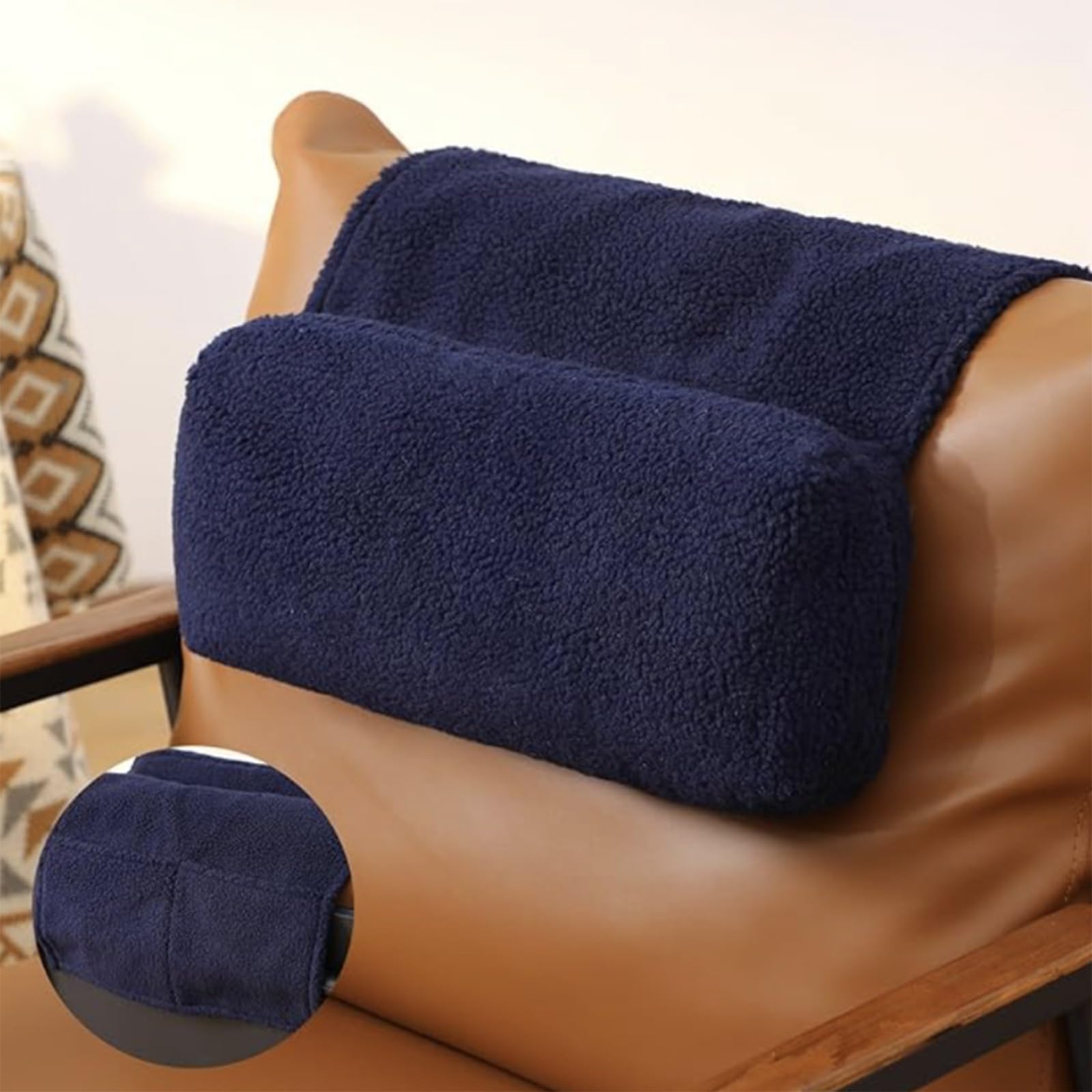 BUERPINKING Neck Support Pillow, Headrest Ergonomic Pillow for Chair Recliners Armchairs, Non-Slip Soft Neck Head Rest Cushion for Pain Relief with Pockets, Navy Blue