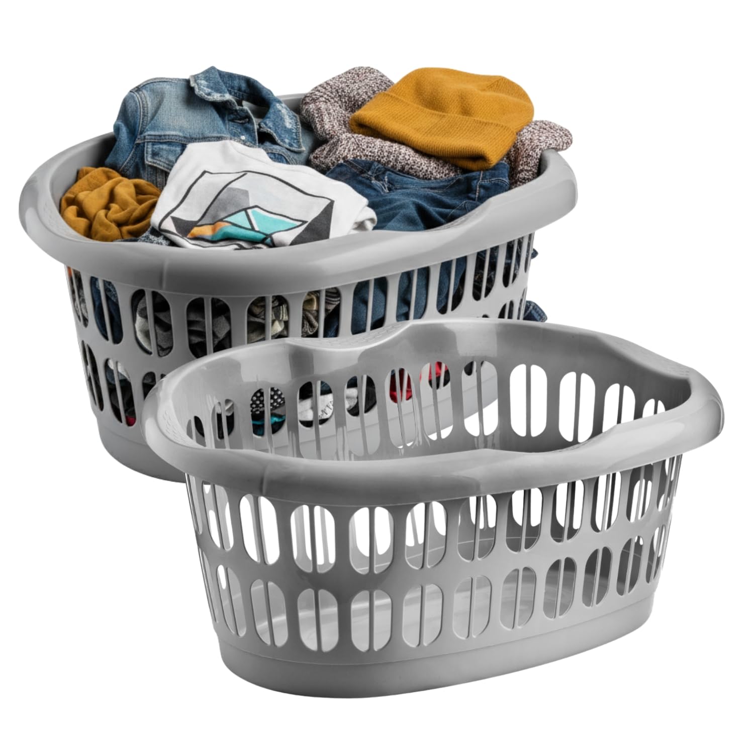 HOMESHOPA Grey Plastic Hipster Laundry Basket for Washing Clothes, 2 Pack 35Litres Laundry Liner Storage Bin, Organiser hamper for Bathroom Laundry Room, Kids Nursery