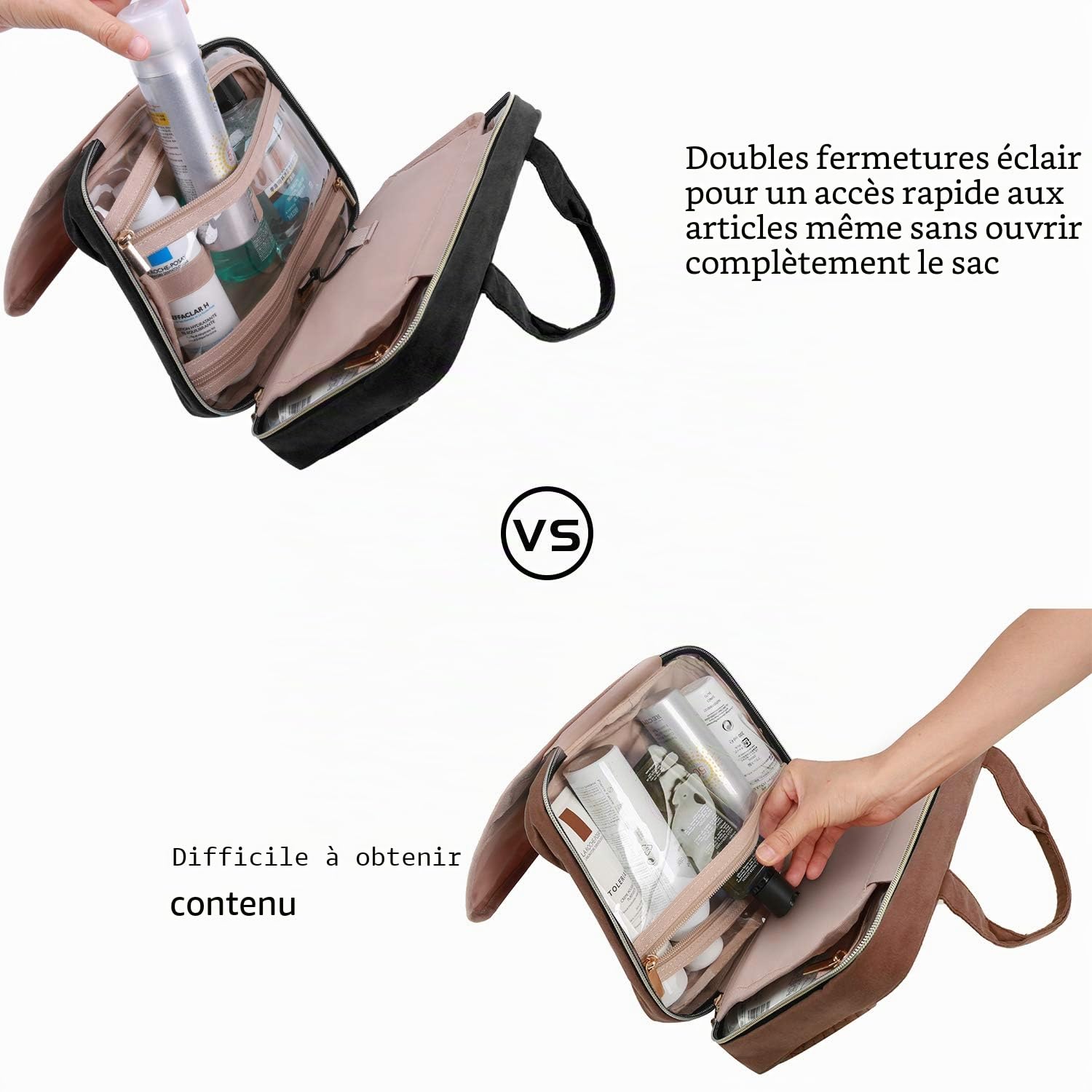 Bagsmart - Trousse de toilette de voyage avec crochet de suspension - Résistant à l'eau - Pour accessoires, shampooing, articles de toilette, noir (noir) - BM0108120AN001-FUS