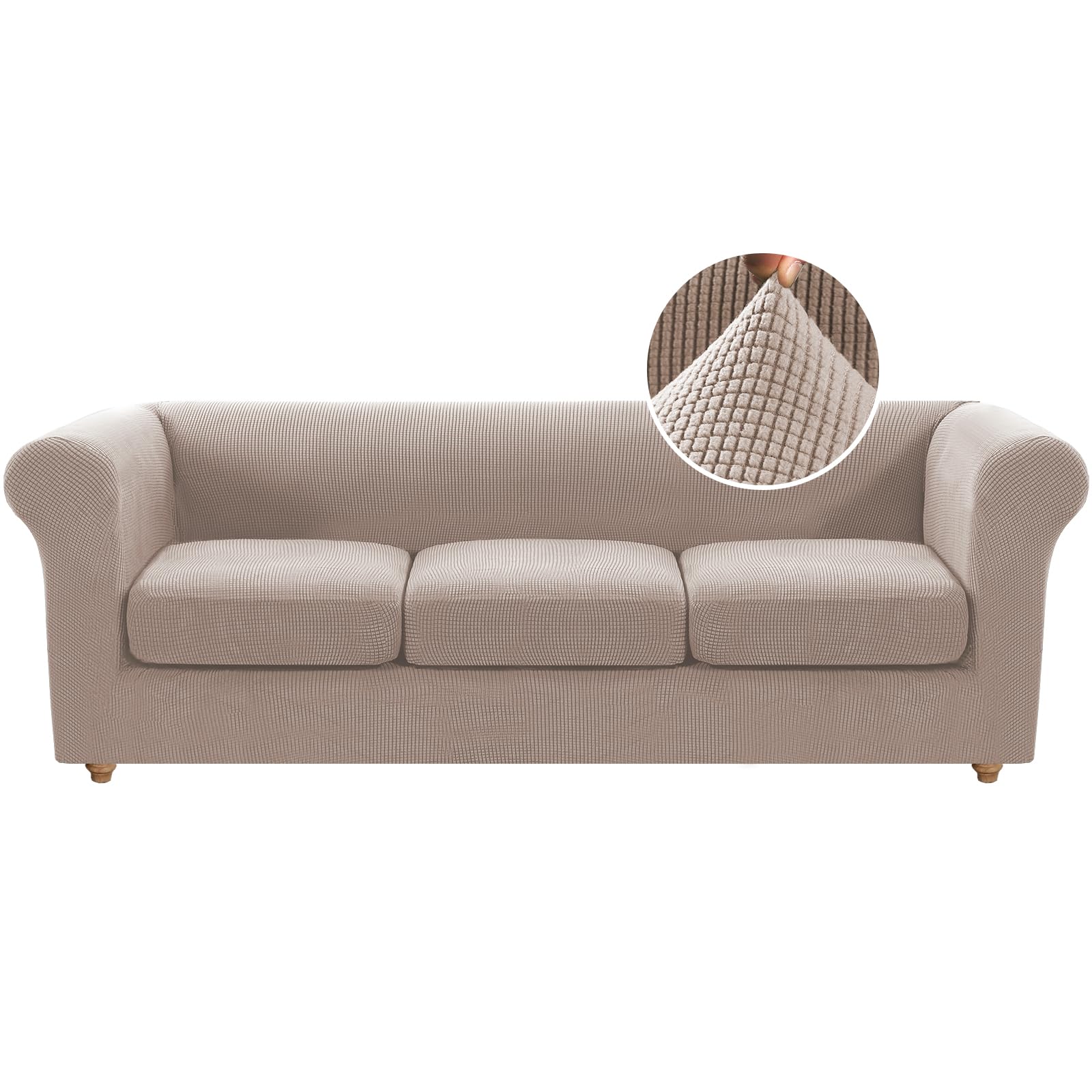 H.VERSAILTEX 4 Piece Stretch Chesterfield Sofa Slipcovers Mid Century Deep Seat Sofa Covers Washable (Base Cover Plus 3 Seat Cushion Covers) Thicker