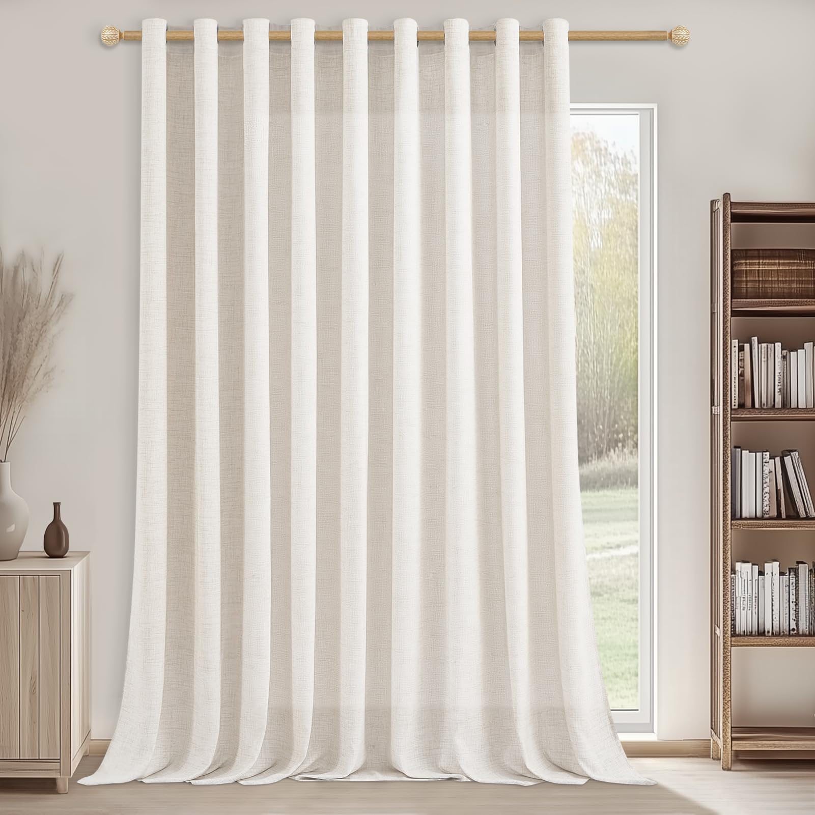 CUTEWIND 1 Stück Vorhang Leinenoptik Landhausstil Schlafzimmer Ösenschal, Gardine Wohnzimmer Halbtransparent Leinen Vorhänge mit Ösen, Elfenbeinweiß