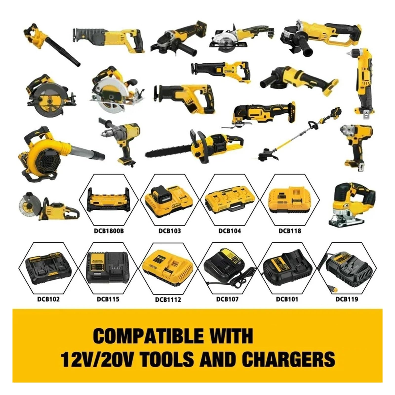 Akumulator do elektronarzędzi 12000 mAh 20 V kompatybilny z Dewalt DCB206/DCB205/DCB200/DCB204-2 (ładowarka DW12X1 x 1)