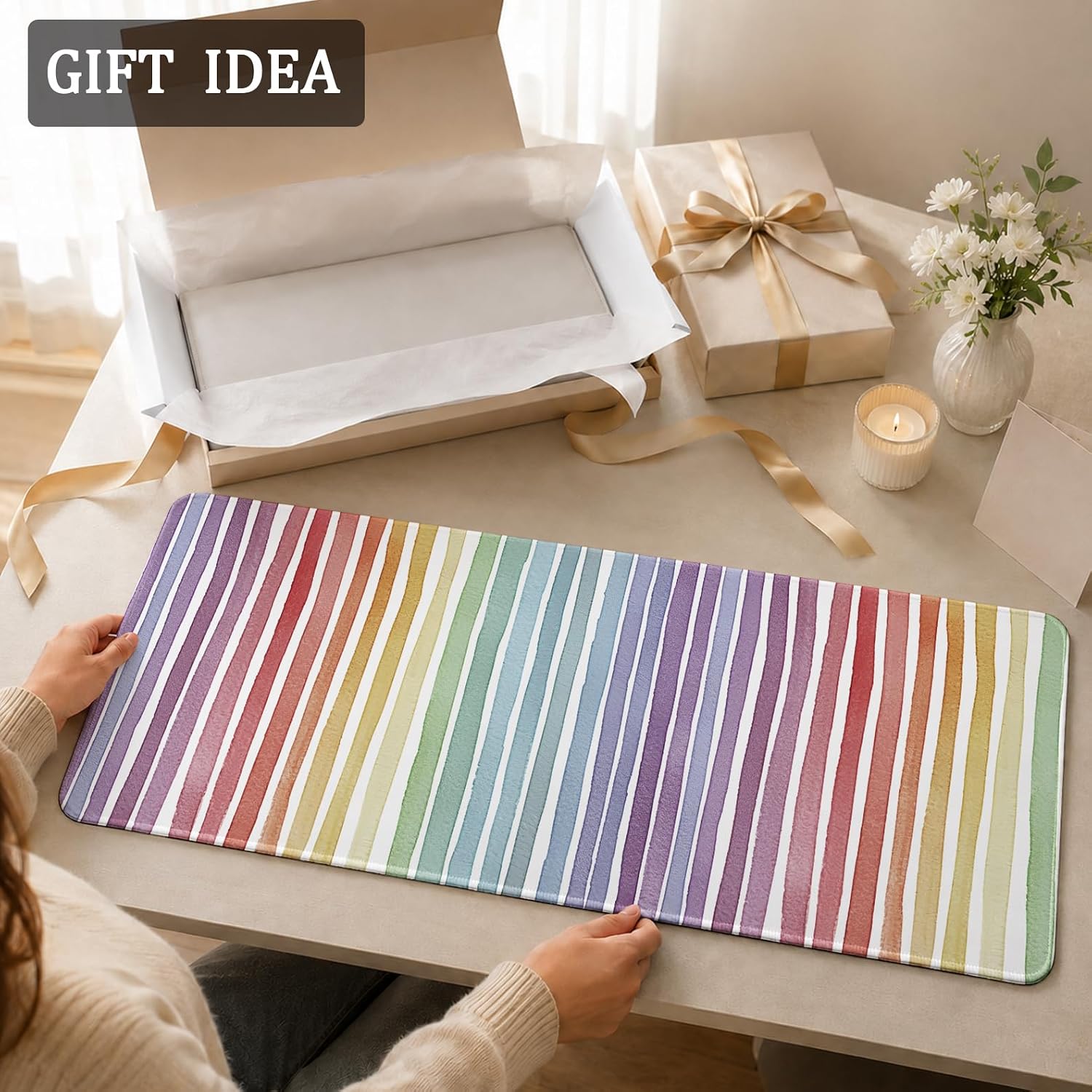 Boho Rainbow Striped Large Mouse Pad 31.5x15.7 in image 4