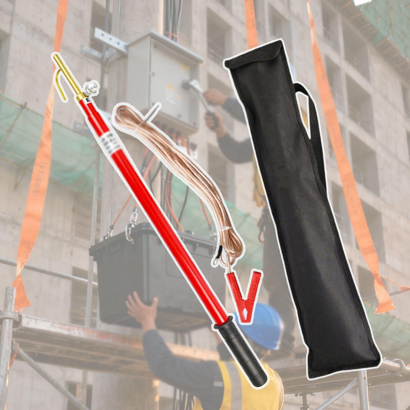 GTHTUHFD Portable Electrical Safety Telescopic Pole Tool, Epoxy-Insulated Discharge Pole With Copper Wire And Hook, Protection Against Electric Shock,size_name-10kV-1m(39.4in)