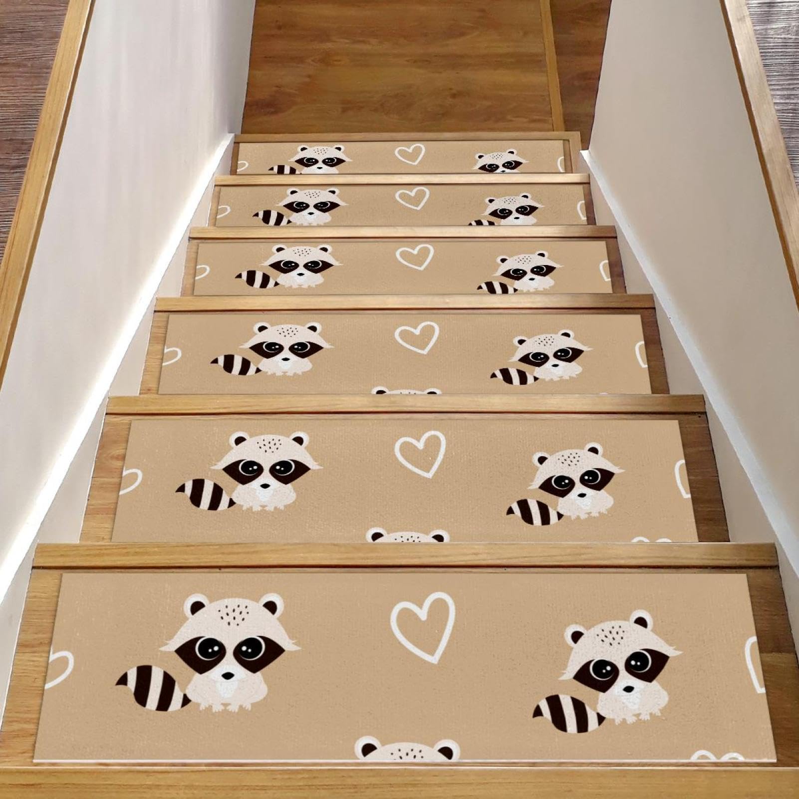 Alfombras para escaleras de madera con diseño de mapaches: 15 alfombrillas antideslizantes lavables