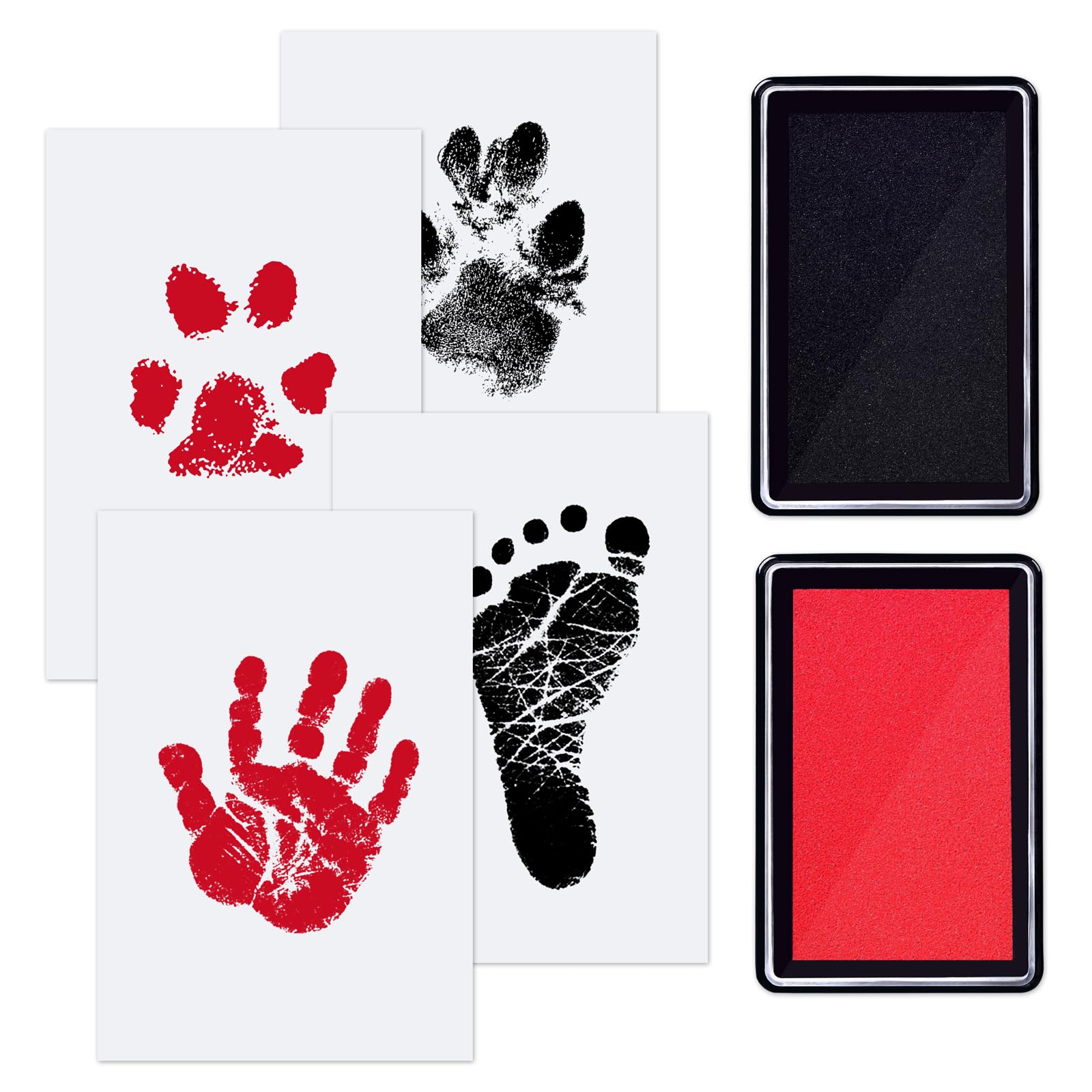 Parastar 2 Piece Baby Handprint and Footprint Set, Safe Baby Footprint Set, Hand and Footprint Set Baby with 4 Paper Cards, Baby Ink Pad for Baby Memory, Baby Gadgets (Black, Red)