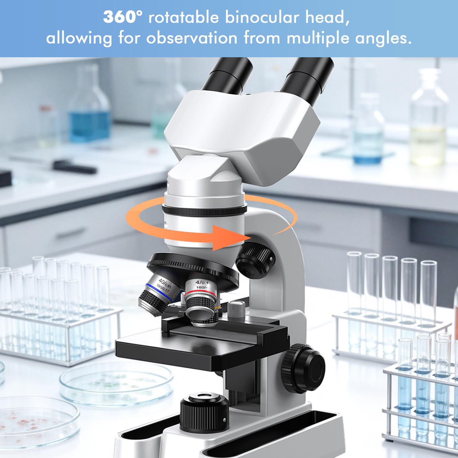 Microscopio binoculare per adulti e bambini, ingrandimento 40X-1600X con doppia illuminazione a LED, microscopio educativo biologico con kit di avviamento completo con 25+ accessori
