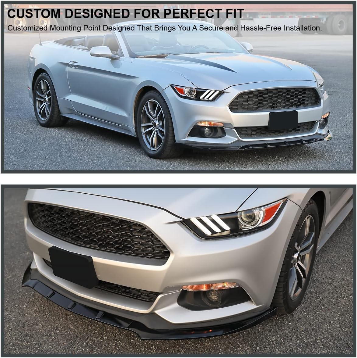Spec-D Tuning Glossy Black Front Bumper Lip Spoiler Splitter 3PC Compatible with 2015-2020 Ford Mustang