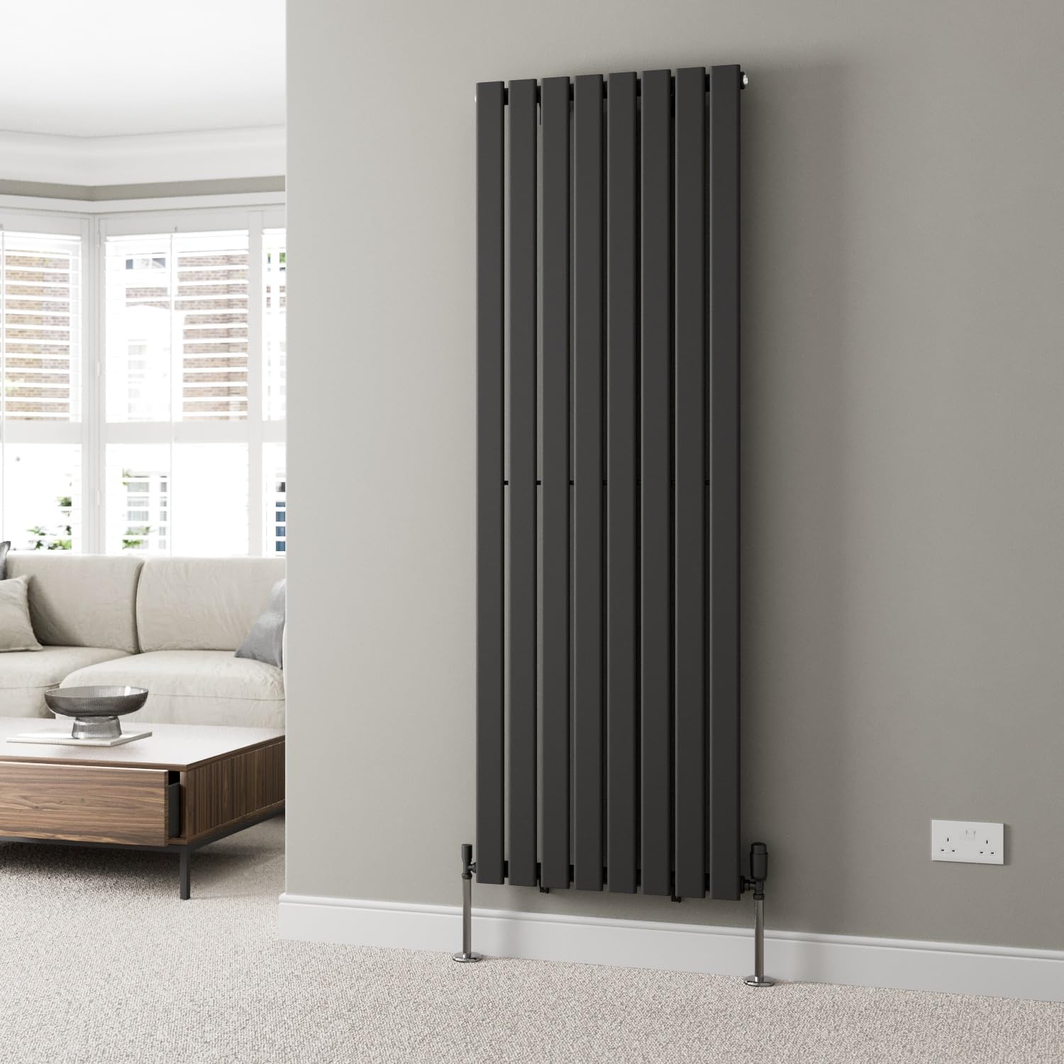 Duratherm Black Duratherm® 1800 X 604Mm Vertical Designer Radiator Single Column Flat Panel Modern Central Heating Panels Bathroom Radiators