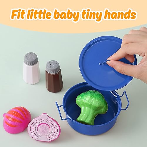 Miniatura 52 de Juego de accesorios de juguete de cocina para niños pequeños, juego de cocina para niñas y niños, incluye ollas y sartenes coloridas (verde)