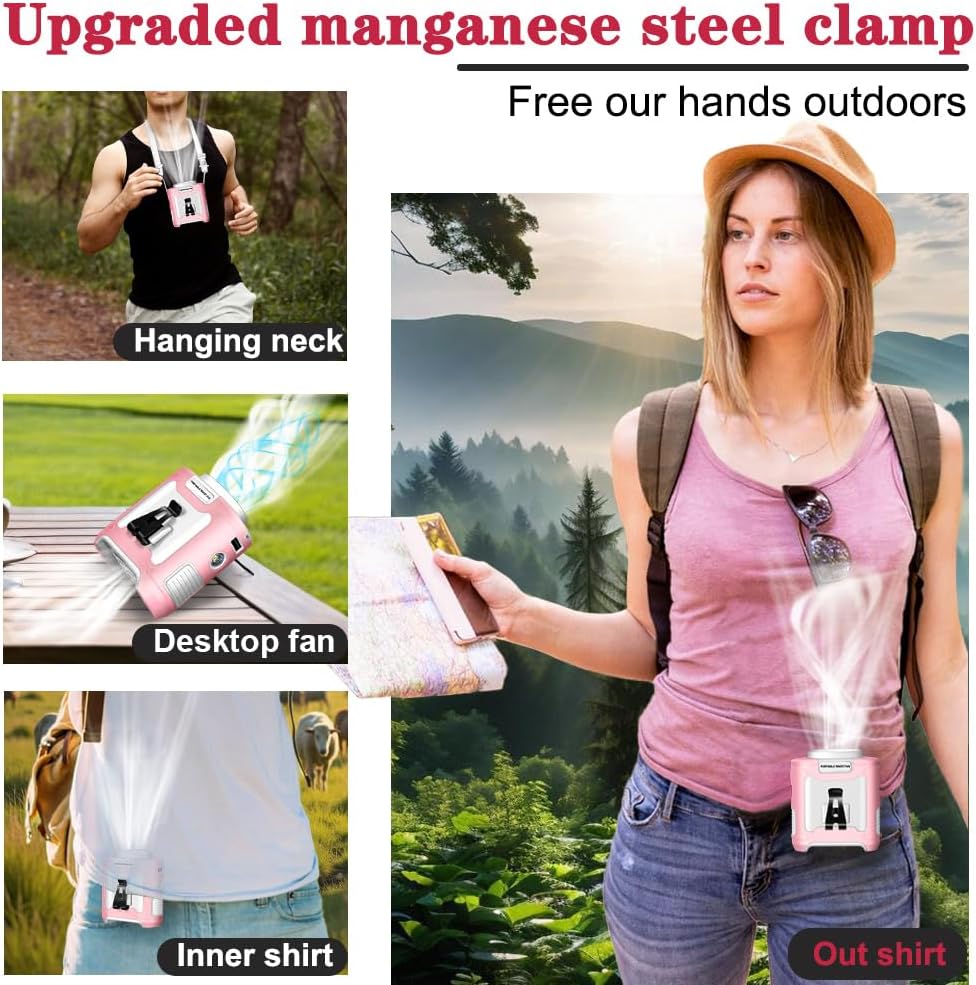 CAZOKASI 2024 Upgrade 10000mAh Waist Clip Portable Personal Body Fan - Powerful Upto 40H Cooling and Heatstroke Prevention (Gray and Orange, Pink White) - Image 5