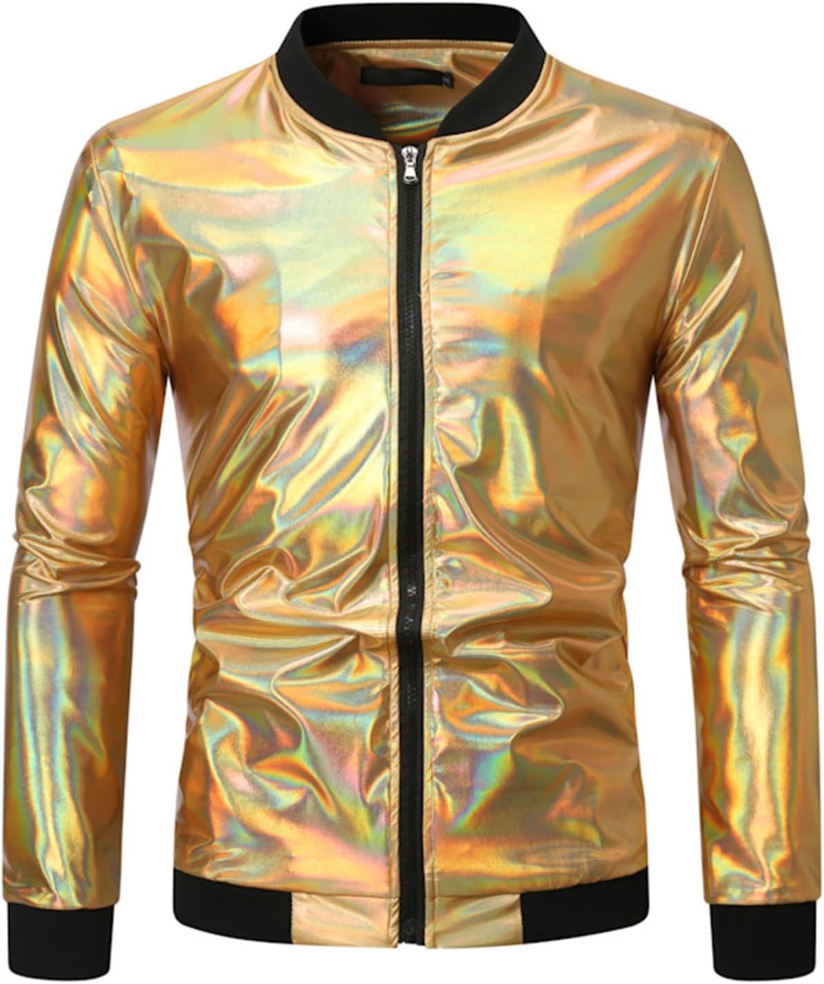 SUWBMHWE 80s Jacket Gold Men Jackets Fashion Happy Turtleneck Black Mens Lightweight Dressy Windbreaker Sequin Shirt