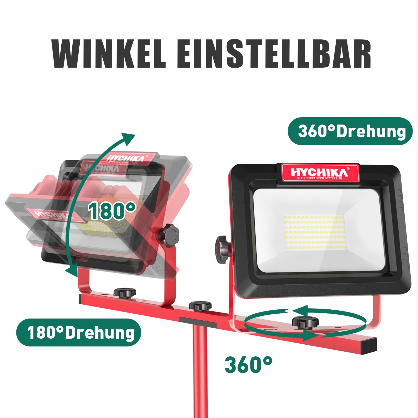 HYCHIKA LED Baustrahler Arbeitsstrahler mit Stativ 2x60W, LED Strahler 2x7000 Lumen,1.75M Einstellbar Teleskopisch, 360°Grad Drehung 3M Kabel