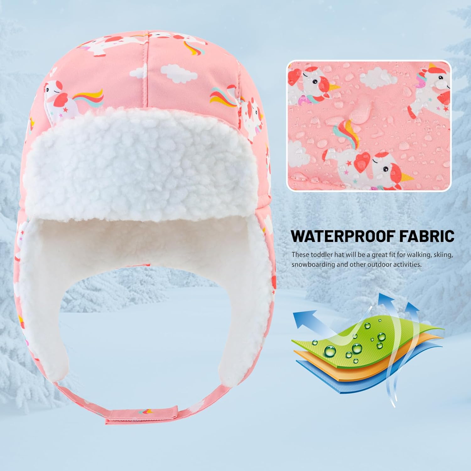 BAVST Winter Trapper Hat for Boys Girls Waterproof Warm Baby Toddler Ushanka Fleece Beanie Hats for 6M-6T 2-4T Z-pink 2