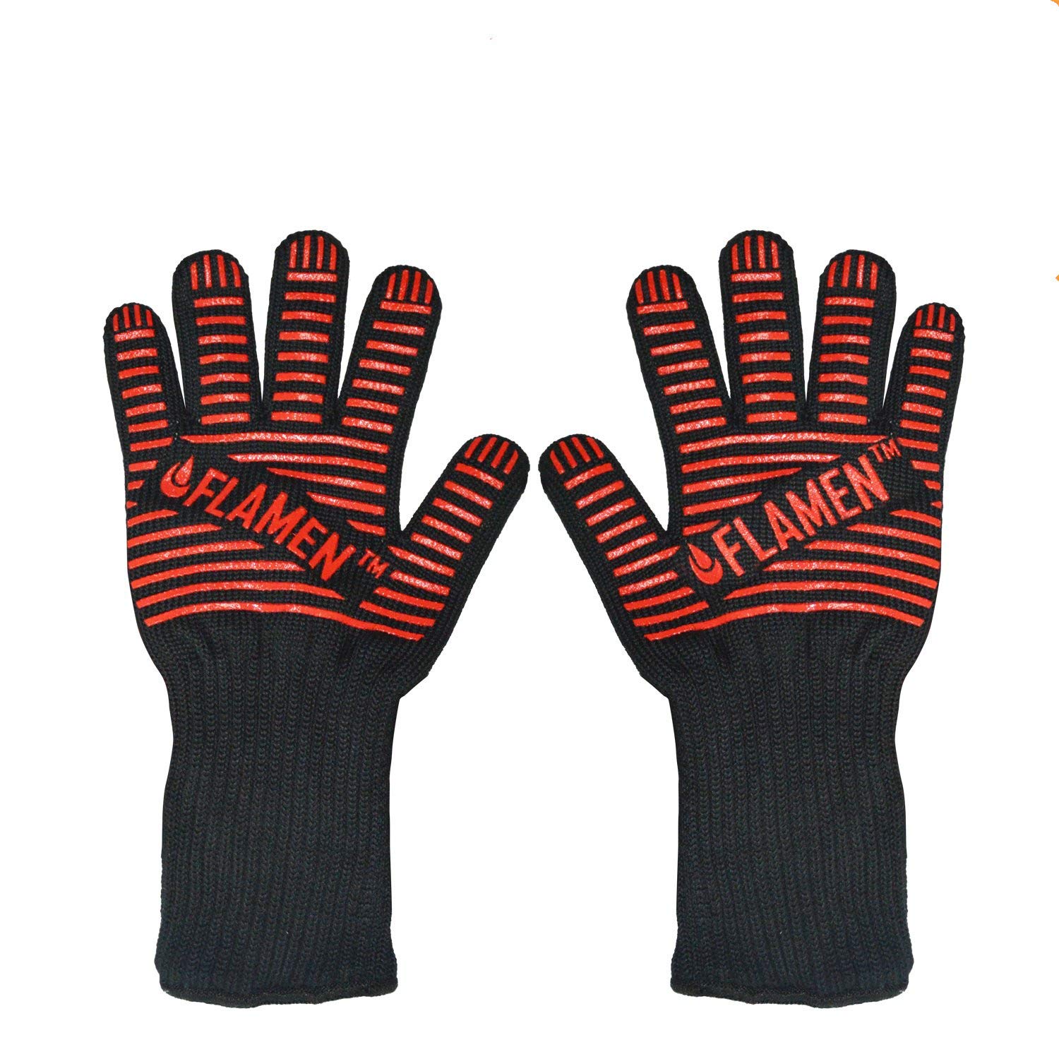 Flamen EN407 XL BBQ Grilling Cooking Gloves- 932 °F (500 °C) Heat Resistant Oven Gloves-14" Long for Extra Forearm Protection-1 Pair