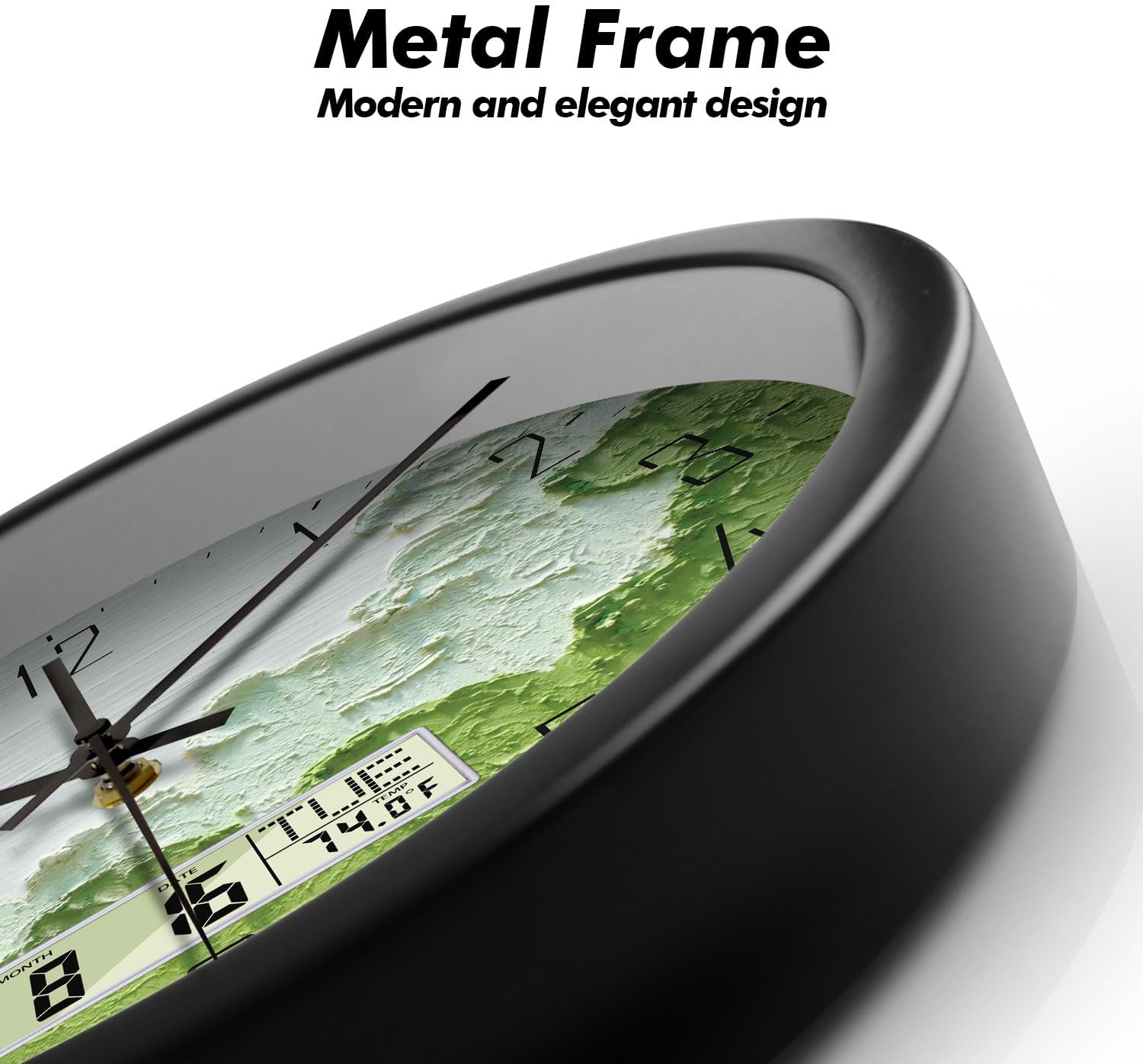 Modern Wall Clock with Temperature Green Forest Large Display Non-Ticking Battery Operated Clock with Date and Week for Kitchen Bedroom Living Room Farmhouse Decor 12 Inch