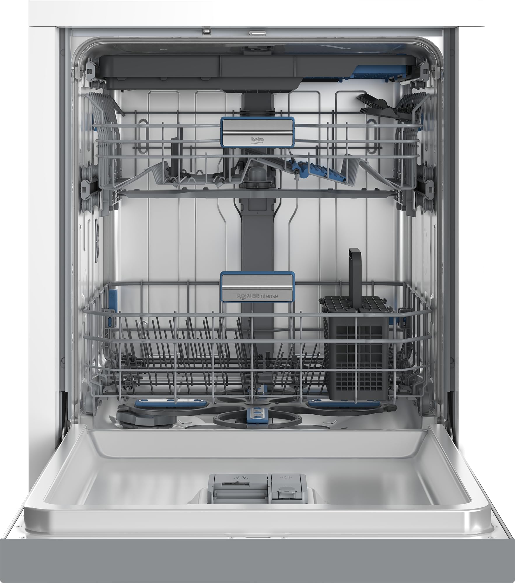 Beko BDDN36550XP Geschirrspüler 60 cm, unterbau, für 15 Maßgedecke, 6 Programme, 6 Zusatzfunktionen, 3 Spülebenen, SilentWash, SelfDry, PowerIntense, SensorAdapt, edelstahl