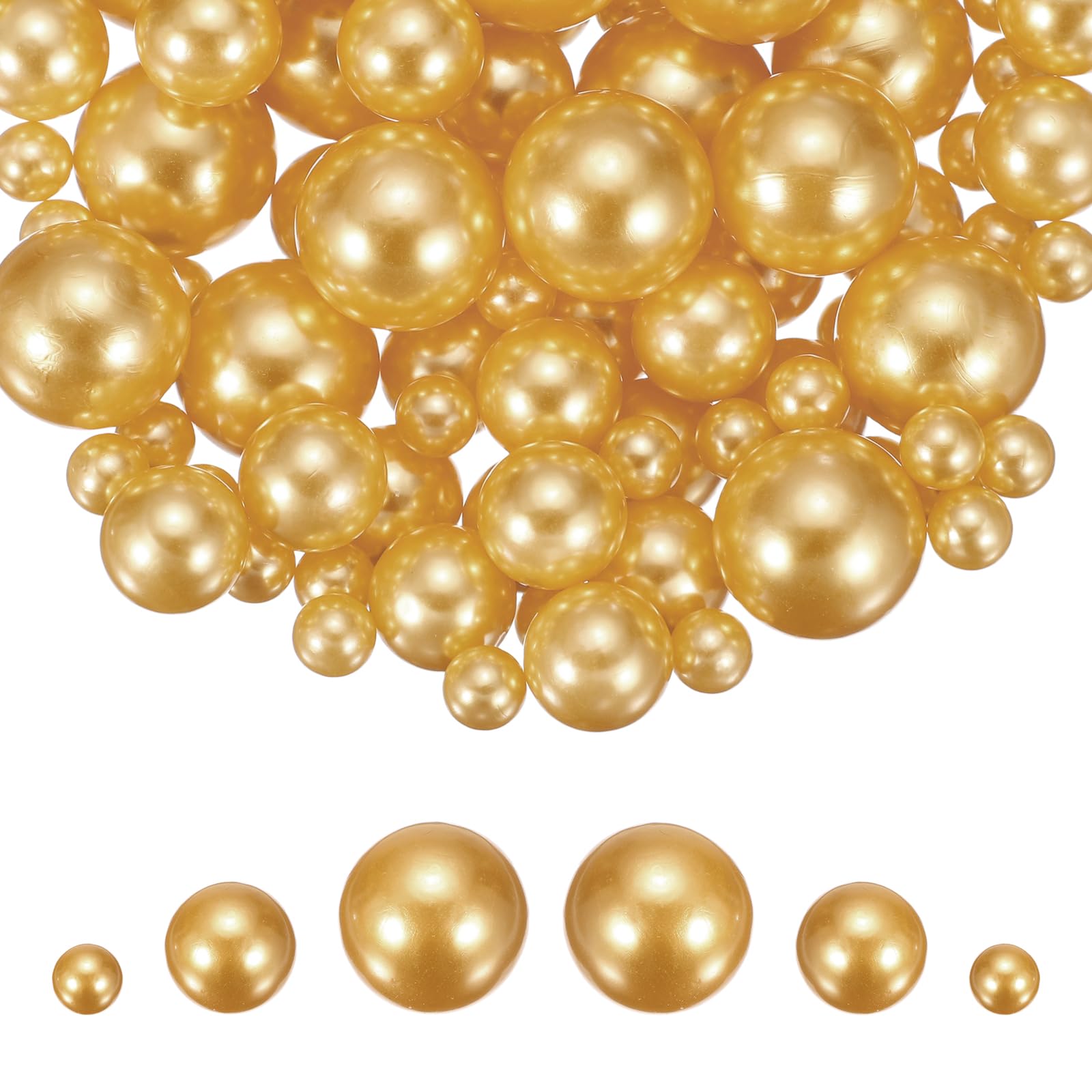 sourcing map 300Pcs Faux Pearl for Crafting, 8/14/20mm No Hole ABS Round Pearls for Vase Fillers Jewelry Making Vase Filler Cosmetic Boxes Home Decor DIY Parts Table Scatter, Yellow