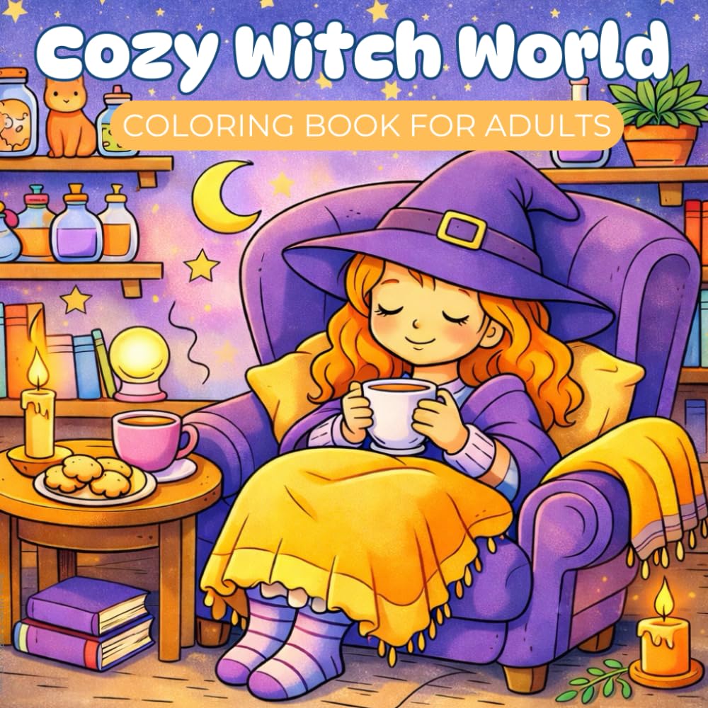 Cozy Witch World: Adorable Magical Moments Coloring Book For Adults, Teens: Sweet Witchy Illustrations, Hygge & Comfy Magic Fantasy Vibes