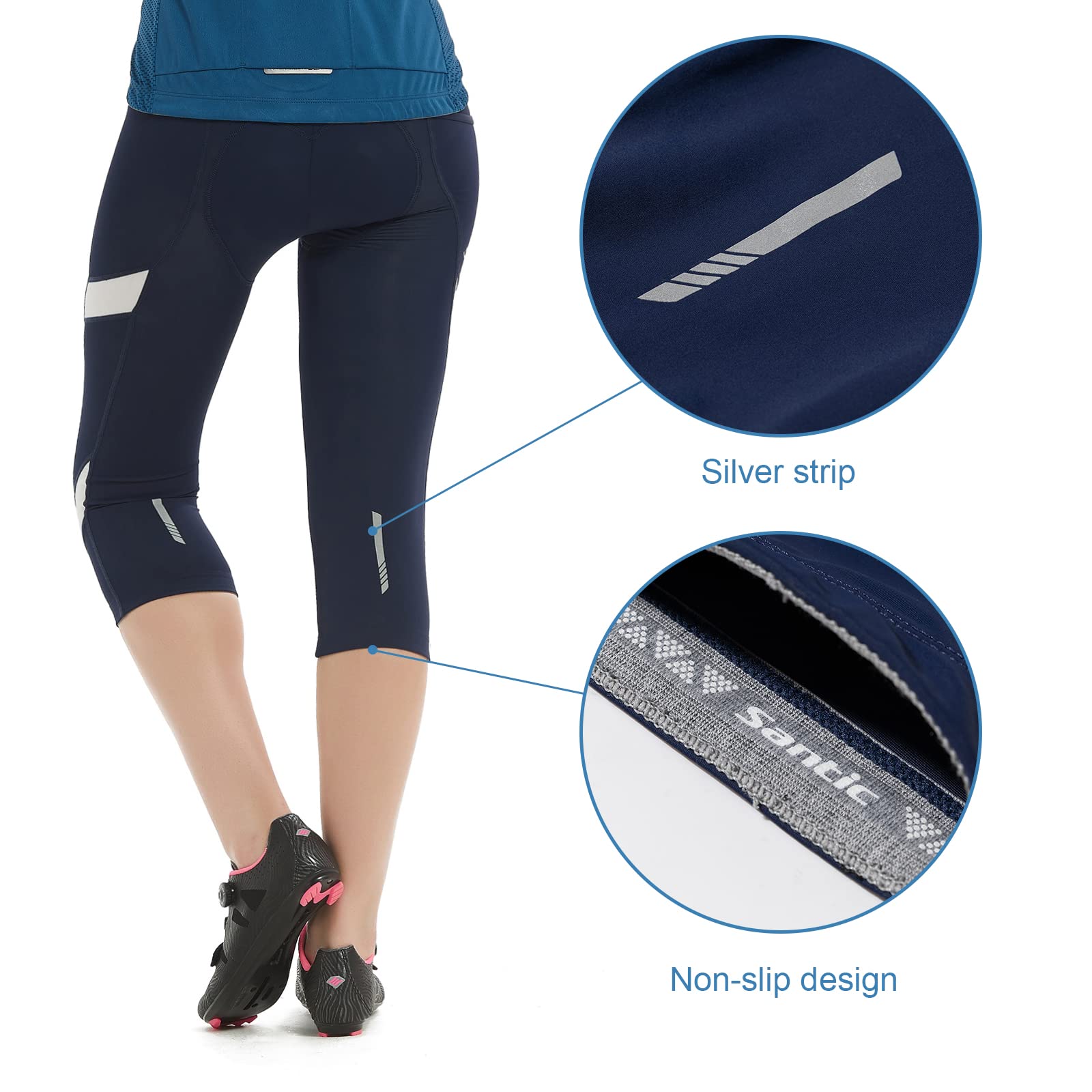 Santic Mallas Ciclismo Mujer 3/4 Culote Ciclista Acolchados UPF50+ Elástico y Transpirable Secado Rápido