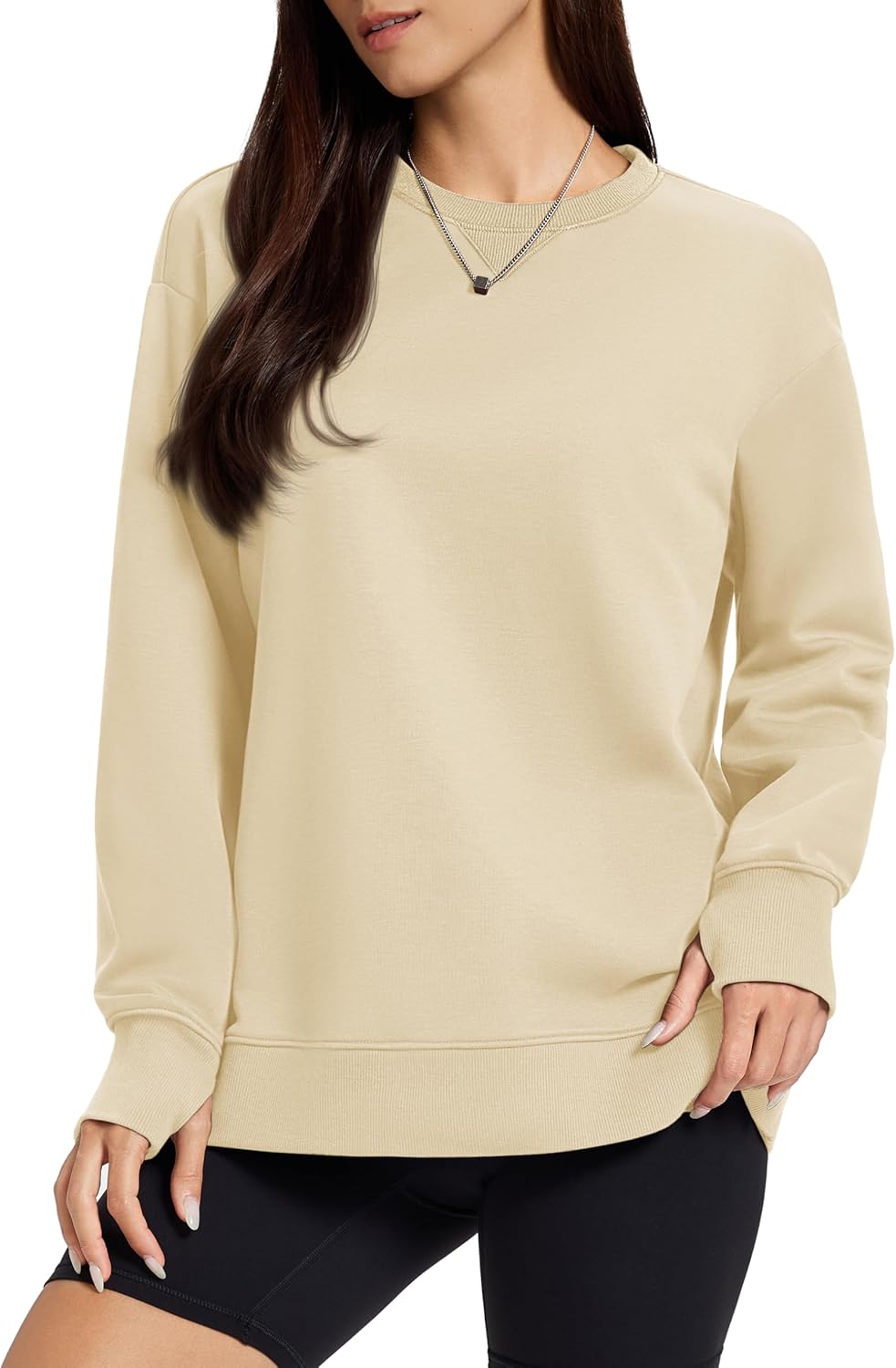 MAGCOMSEN Women's Fleece Lined Sweatshirts Pullover Crewneck Sweater Loose Fit Casual Winter Warm Tops with Thumb Holes - Image 2